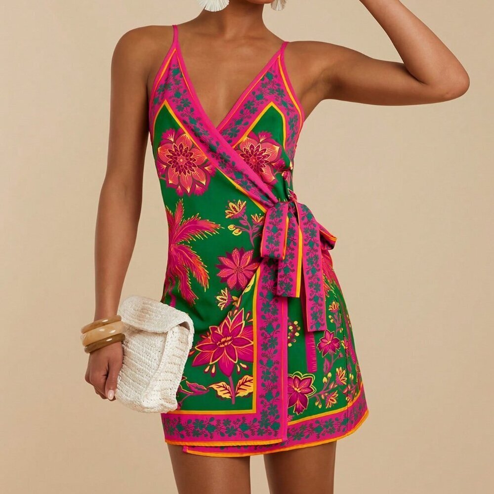 Multicolor Boho Women's Floral Wrap Dress
